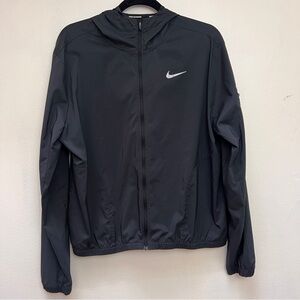 Nike Black Running Hooded Wind Breaker Jacket with Silver Swoosh